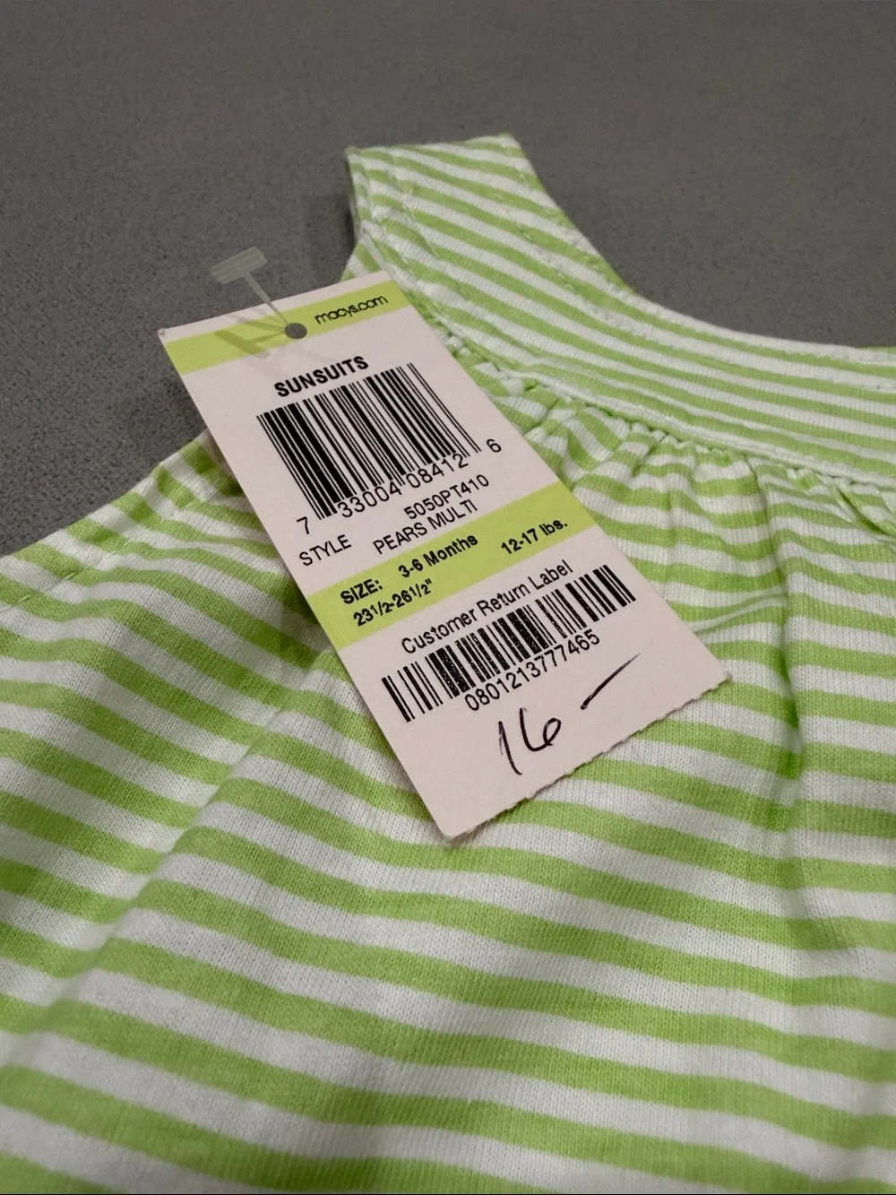 First Impressions Lime Green and White Striped Baby Romper